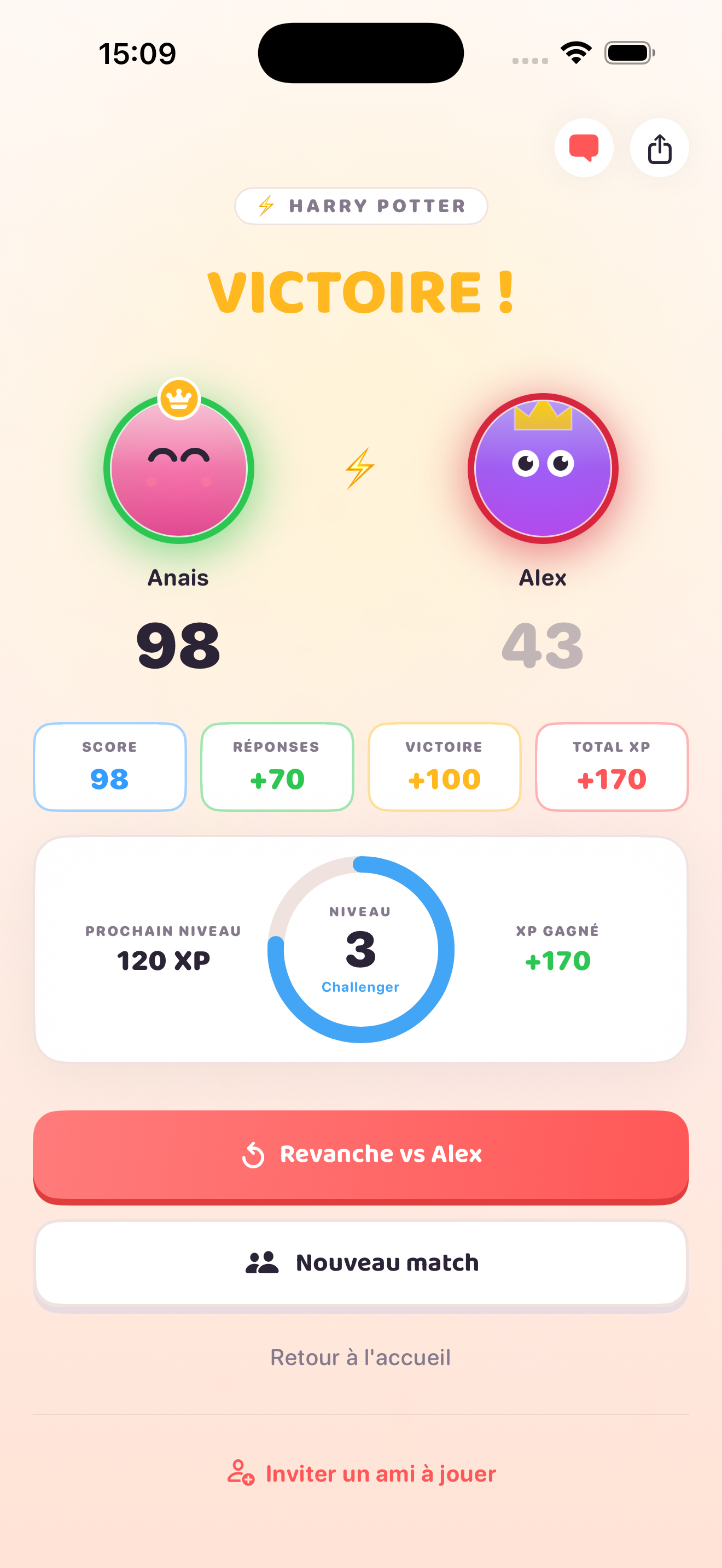 Écran de victoire Quizaap